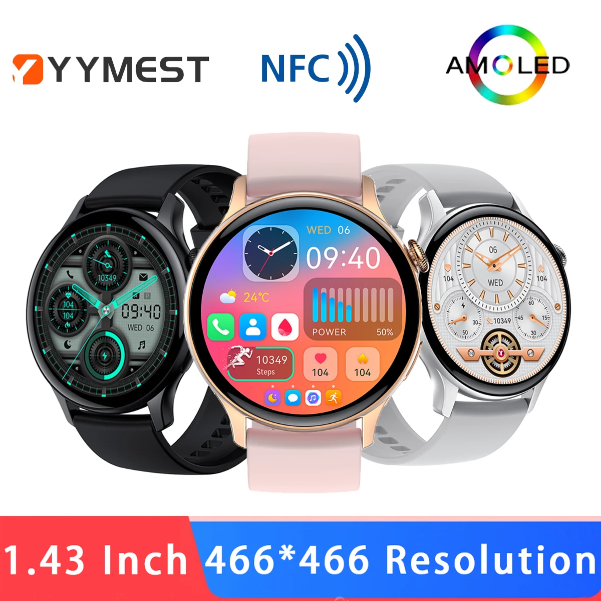 

Amoled Smart Watch Men NFC Bluetooth Call Voice Assistant Women Smartwatch Waterproof 30 Days Standby 1.43“ 2023 For Android IOS