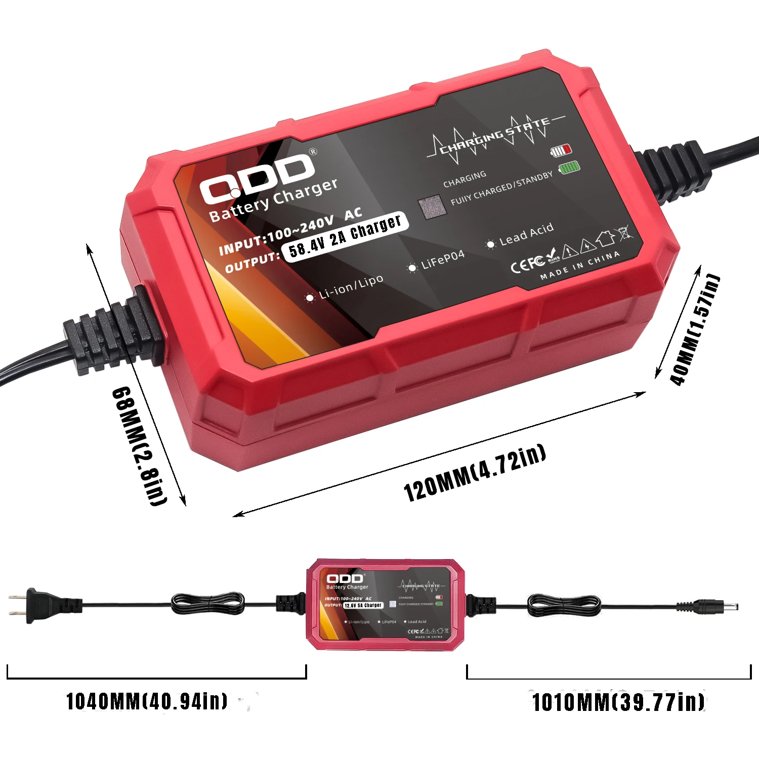 58.4V 2A LiFePO4 Battery Charger is Suitable for 16S 51.2V 48V Batteries  LiFePO4 Battery Charger with Connector