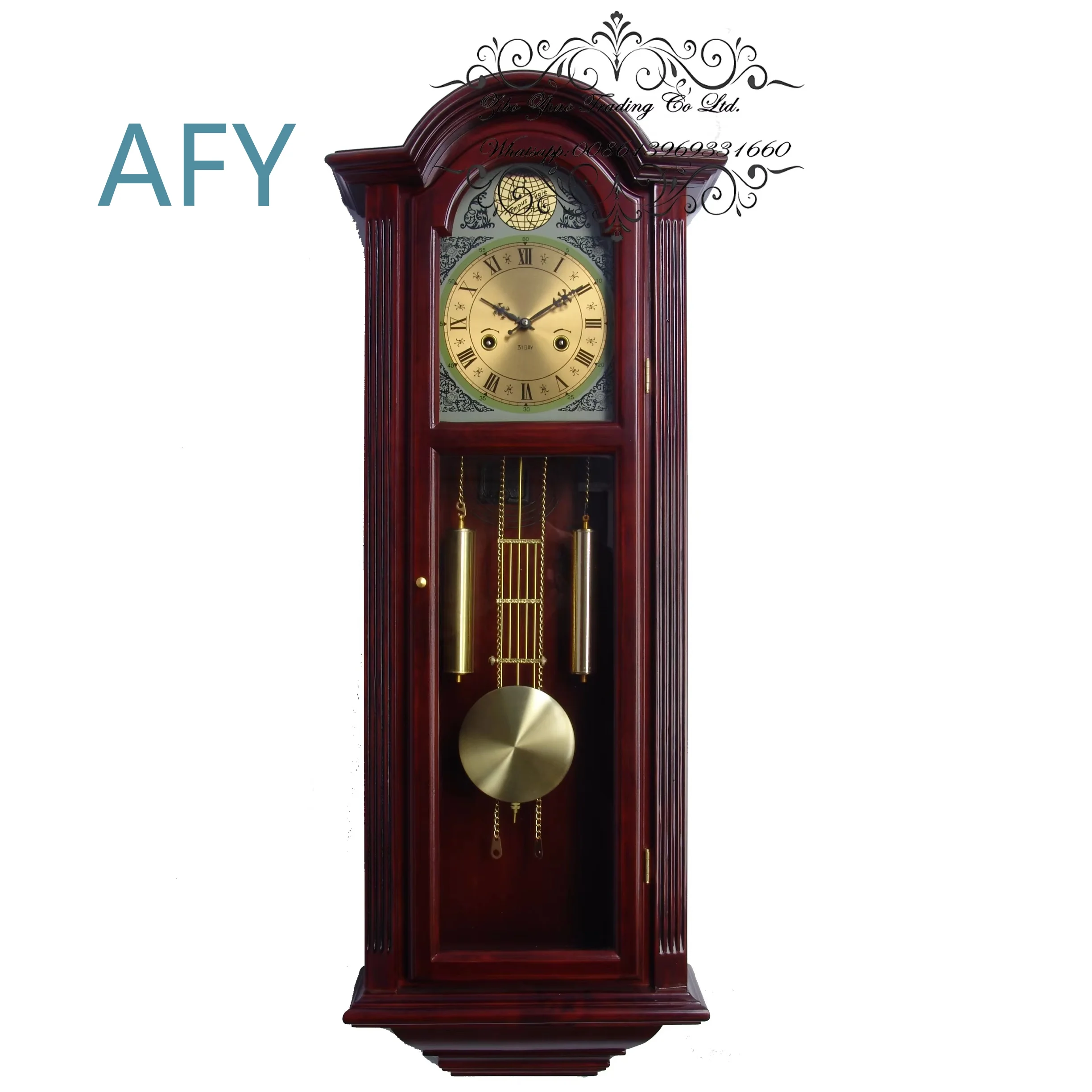 Antique Wooden Pendulum Wall Clock for Seiko with Double Chimes Brown Decorative Home Office Living Room Timepiece 21x10x4