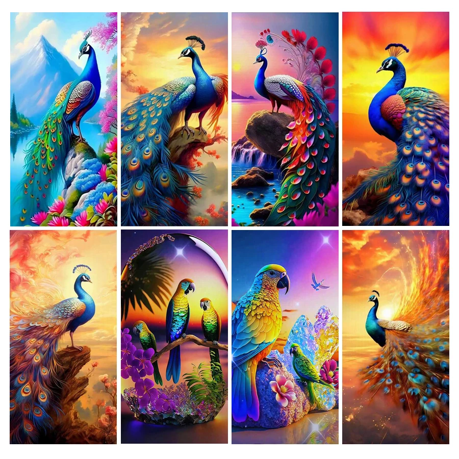 Sunset Colorful Peacocks Diamond Painting Large Size Parrot 5D Diy Full Mosaic Embroidery Animal Birds Picture Wall Decor AA4869