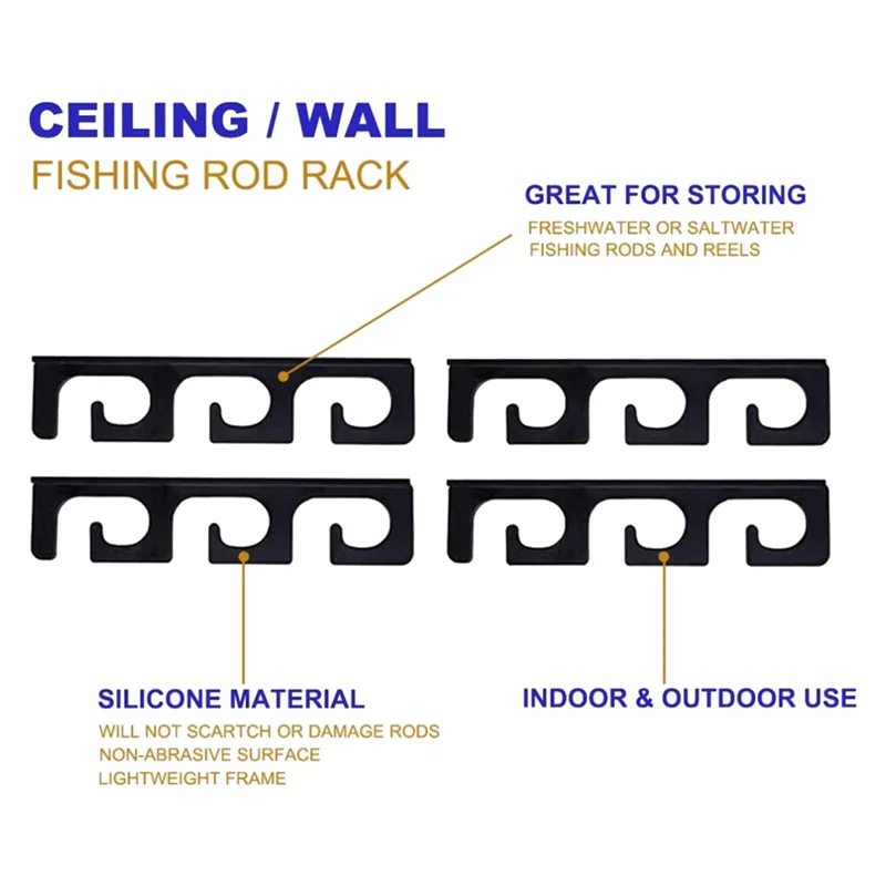 

RTSHE-4 Pair Horizontal Ceiling Rack For Fishing Rod Storage Pole Reel Wall Mount Rack Holder For Garage & Cabin & Basement