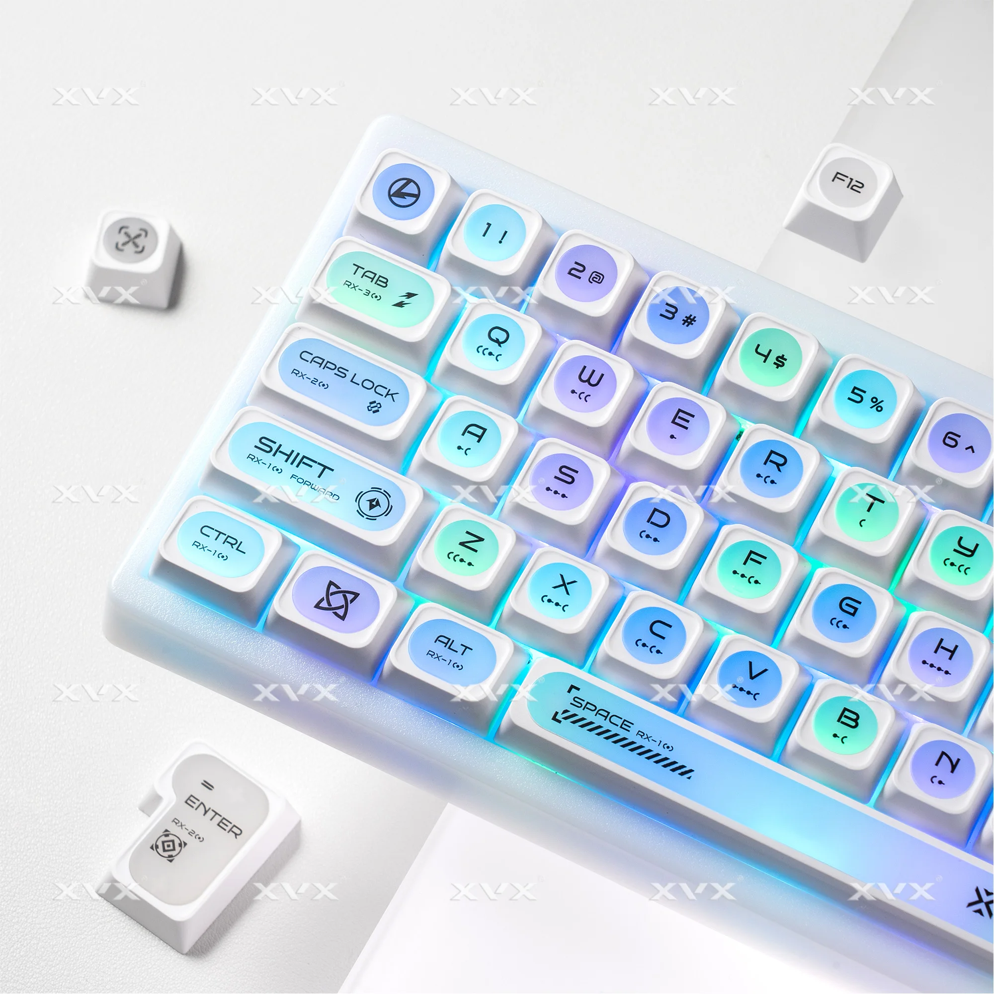 XVX White Shine Through Cats Eye MAX Profile Dye-Sub PBT Keycap Set 136-Key