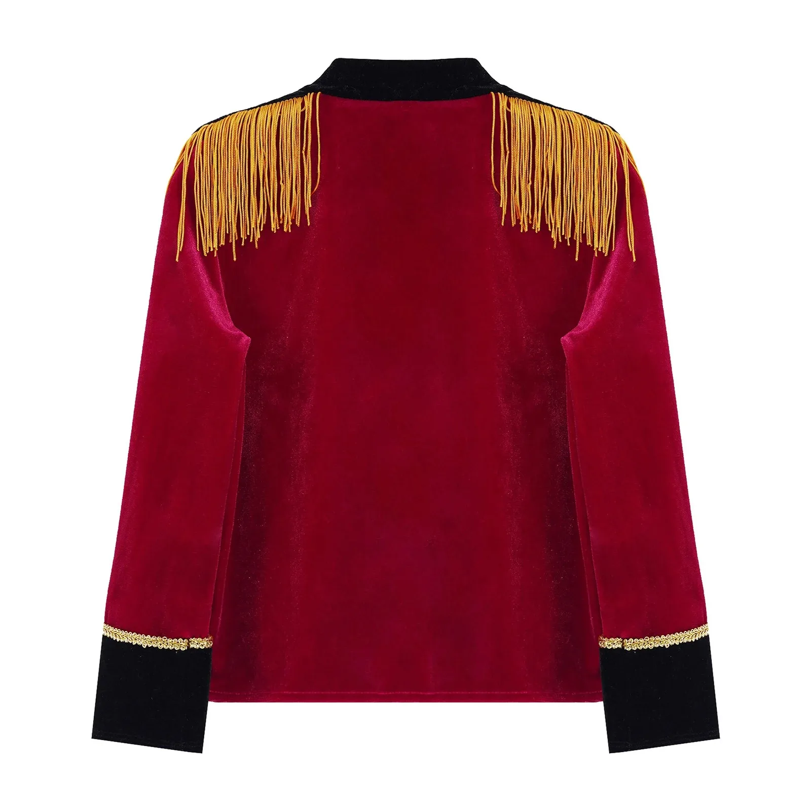 Kids Boys Drum Trumpet Team Honor Guard Uniform Cosplay Costume Velvet Long Sleeves Tassels Gold Braid Trim Adorned Tops