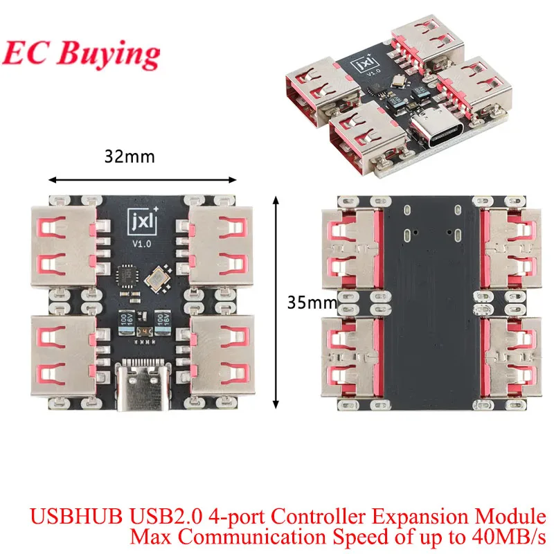 1-5 pces usbhub usb2.0 módulo de expansão do controlador de 4 portas usb 2.0 para 4 canais maneira divisor USB-HUB tipo-c placa extensora 40 mb/s