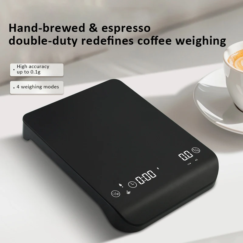 Rechargable Digital Coffee Scale with Timer Espresso Coffee Food Scale 3kg/0.1g High Precision Measures in g/Oz Kitchen Scale