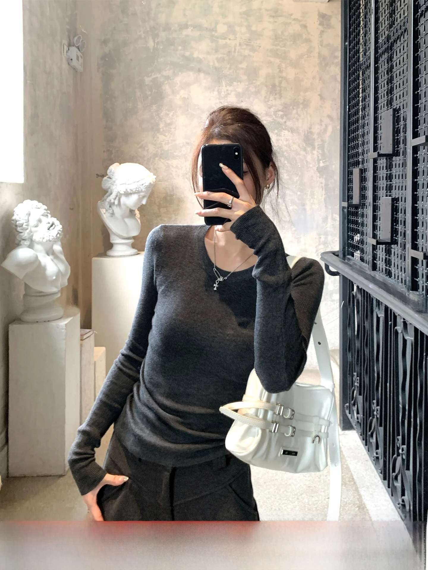 

Женская модная базовая кофта-топ из мериносовой шерсти GV Big Brother Basic Easy Wear с круглым вырезом, двусторонняя, вязаная, для ношения как верхняя одежда