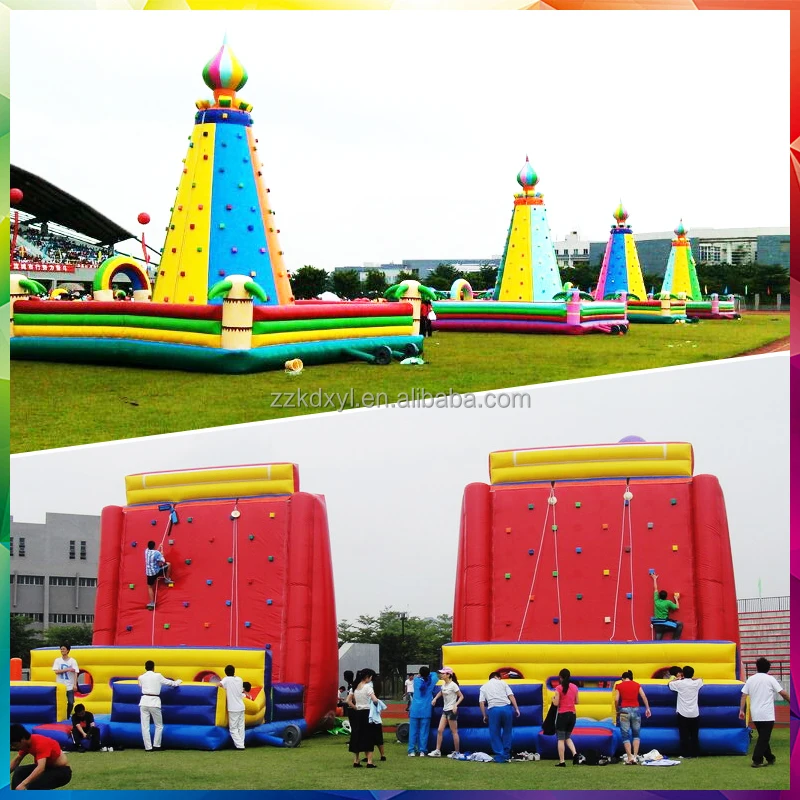 Outdoor Amusement Park Rocket Top Inflatable Rock Climbing Wall Tower Plaza Large Multi-side Climb Mountain With Safety Base