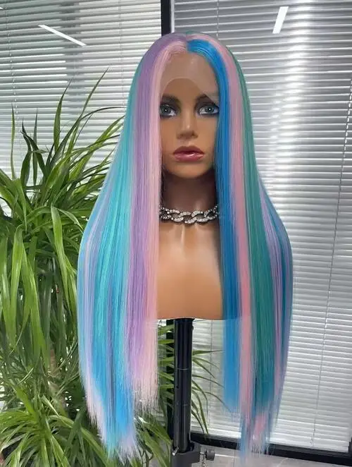 

Pink Blue Purple Green Wigs Long Straight 13x3 Lace Front Wig Synthetic