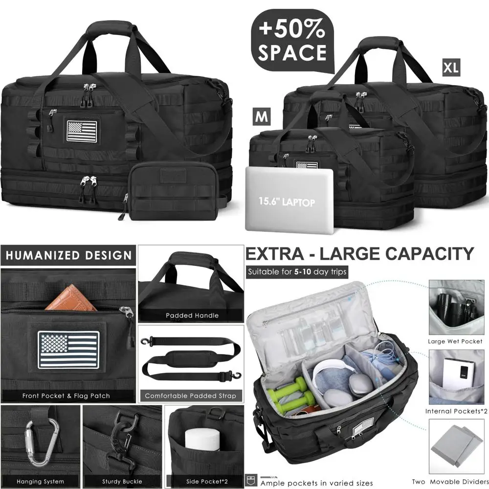 

Мужская и женская дорожная сумка, спортивная и тактическая дорожная сумка для ручной клади, с отделением для туалетных принадлежностей и обувью, универсальная и прочная Лу