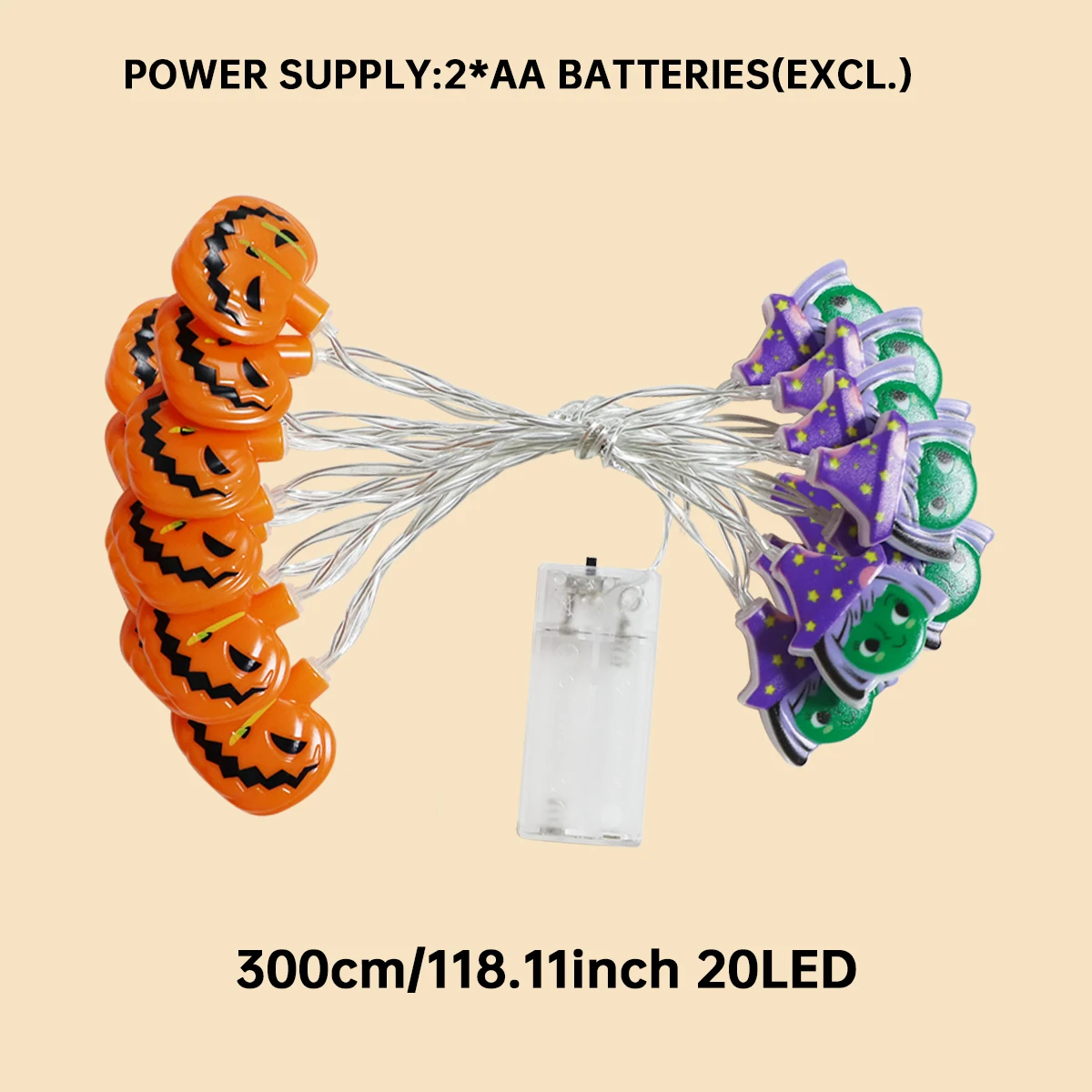 1 قطعة 20 LED هالوين الساحرة واليقطين سلسلة أضواء بطارية تعمل بالطاقة للمنزل ساحة غرفة نوم الجدول شجرة عطلة ديكور الحفلات