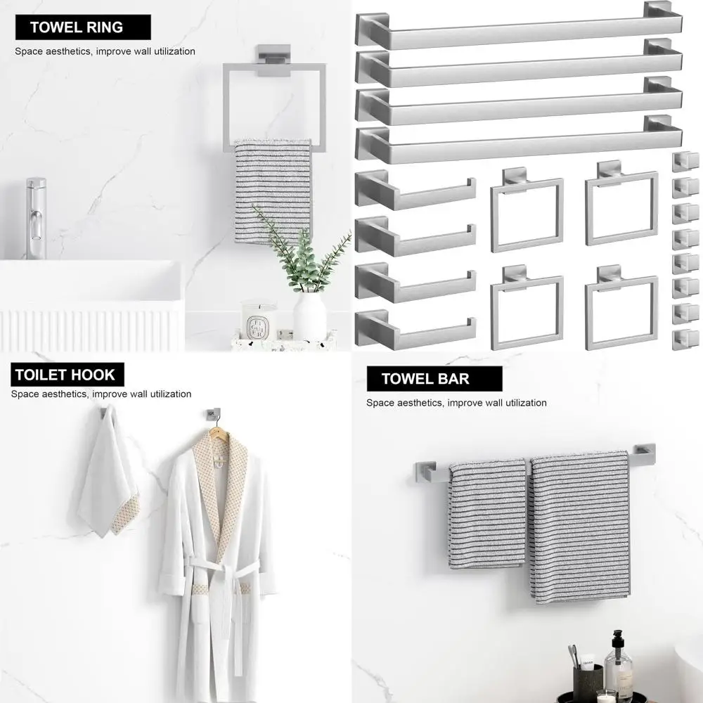 

23.6 Brushed Nickel Bathroom Accessory Set, Wall-Mounted Towel Bar & Racks, Stainless Steel Hardware