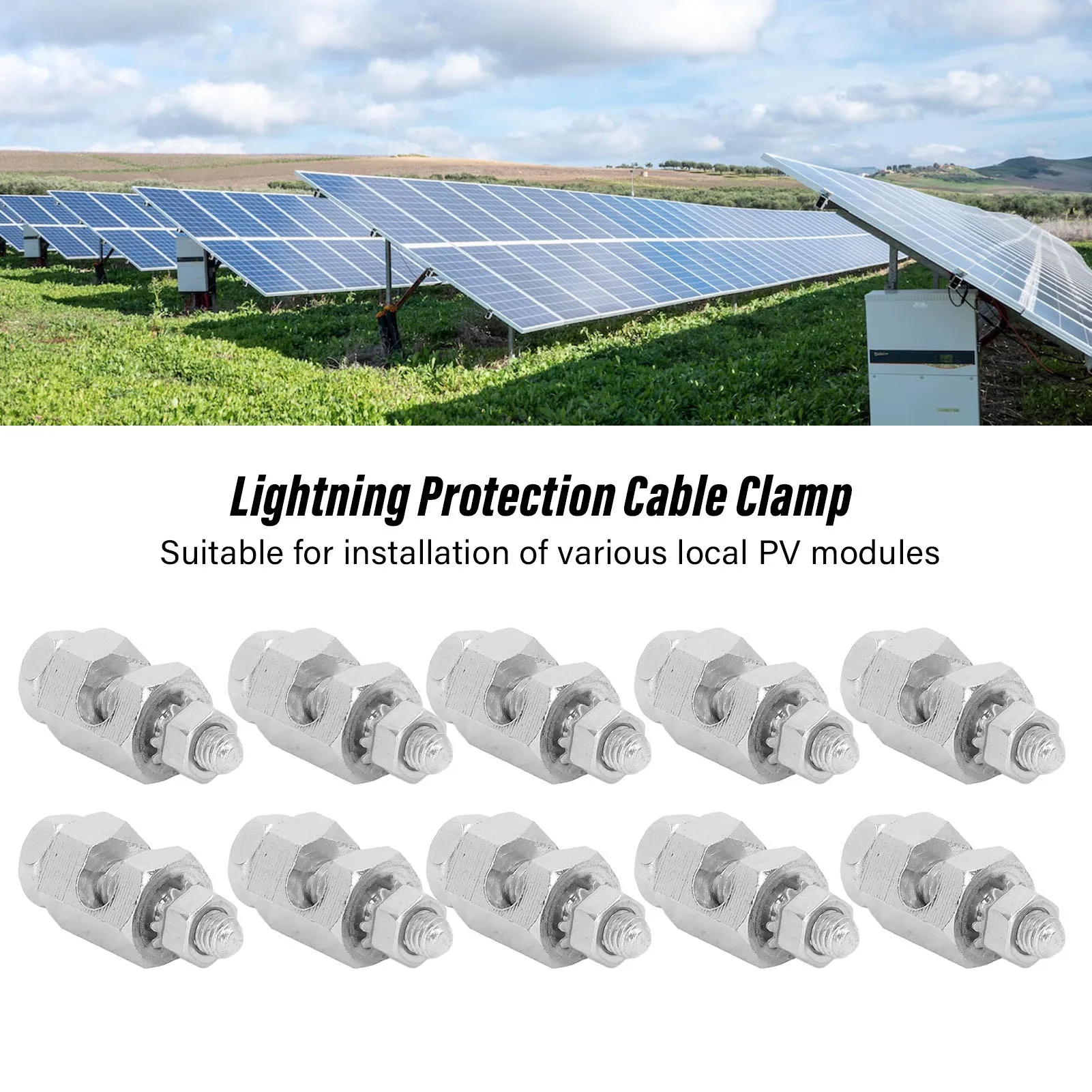 10PCS Lightning Protection Cable Clamp External Hex Copper Grounding Protection Cable Clip for PV Module Lightning,Protection,