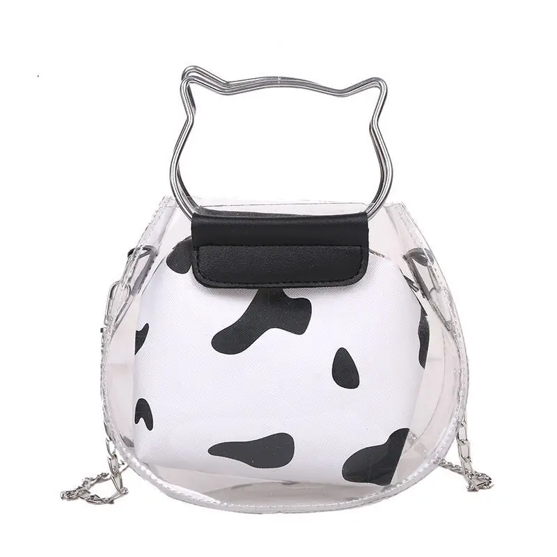 

New Fashion Fashion Jelly Handbag Women's Bag Cow Pattern Shoulder Bag Transparent Round Ring Crossbody Bag