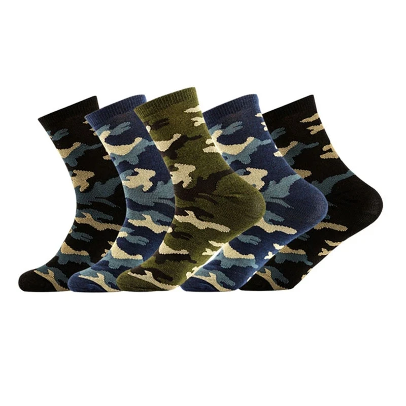 5 Pairs Spring And Autumn Men High Quality Mid Tube Socks Camouflage Army Green Comfortable Warm Thickened Cotton Socks