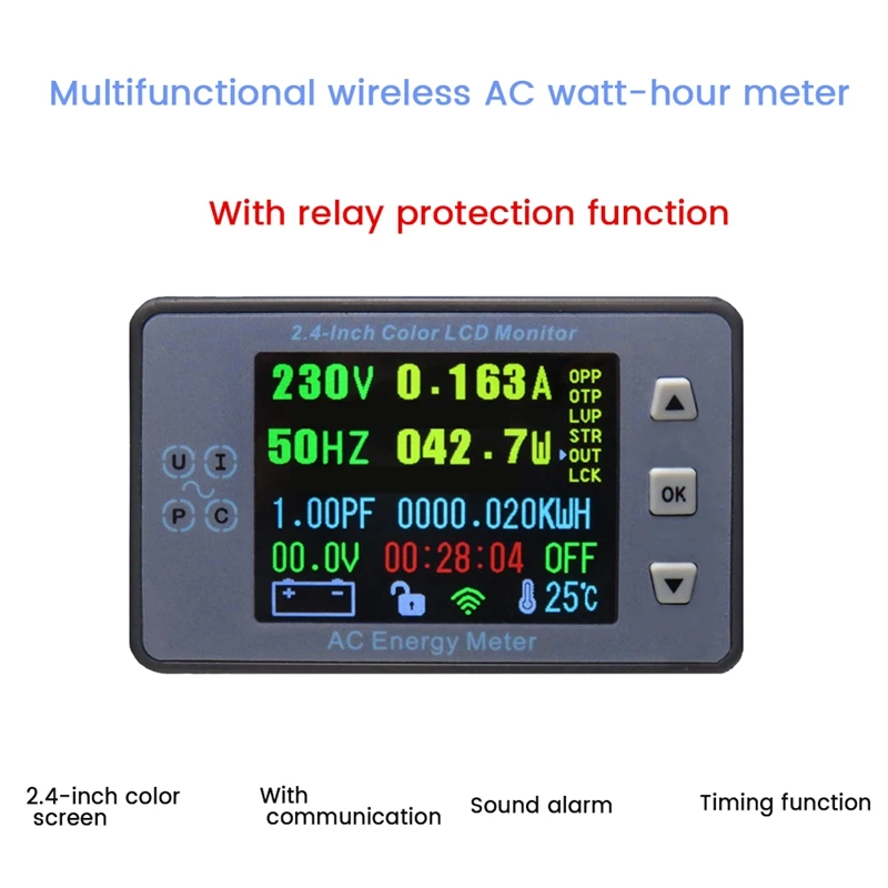 2.4 Inch Wireless Voltage Meter Accessories Kit AC100A Voltmeter Solar Car Battery Charging Coulometer Capacity Power Monitor