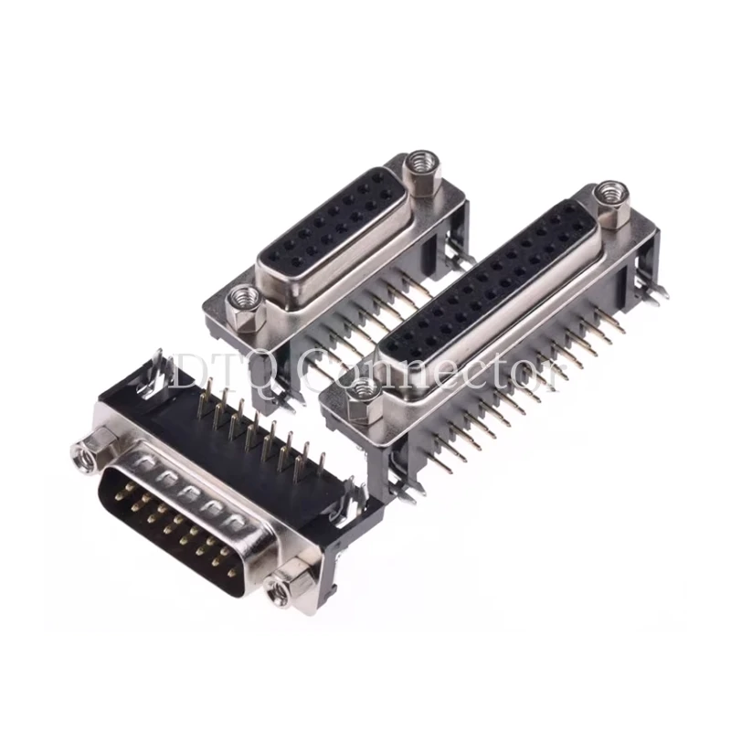 5pcs D-SUB 9 15 25 37 Pin Male Female PCB Connector With Set Screw Plug Socket Adapter Right Angle 2 Rows DB9 DB15 DB25 DB37