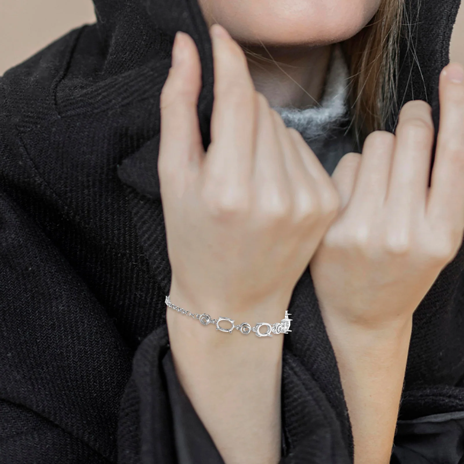 Metal Bracelet Blank Base Cabochon Bezel Tray Adjustable Chain DIY Jewelry Making Findings Comfortable Wear Accessories