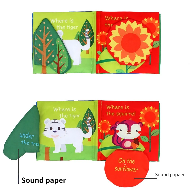 Baby Hide and Seek Cloth Book Early Learning Toy Tail Cloth Book Parent Child Interactive Sound Paper