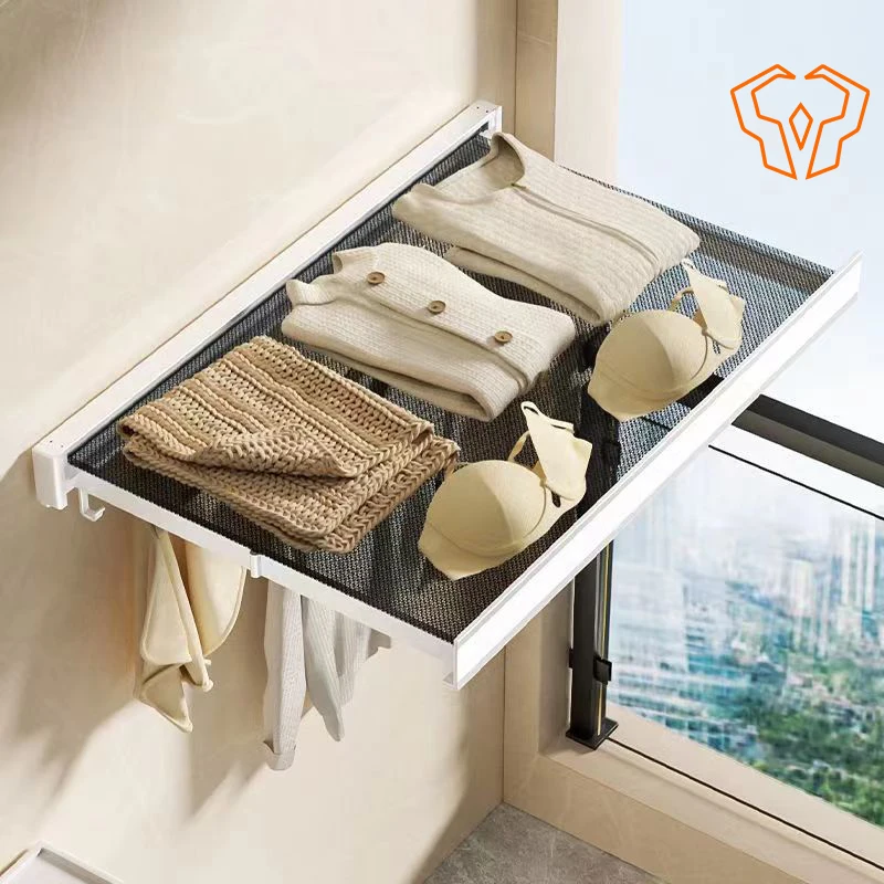 Retractable Dryingสุทธิตะขอพับแบนเสื้อผ้าDrying Rack Window Sill Rackรองเท้าDrying Rackชั้นวางของติดผนังห้องน้ํา