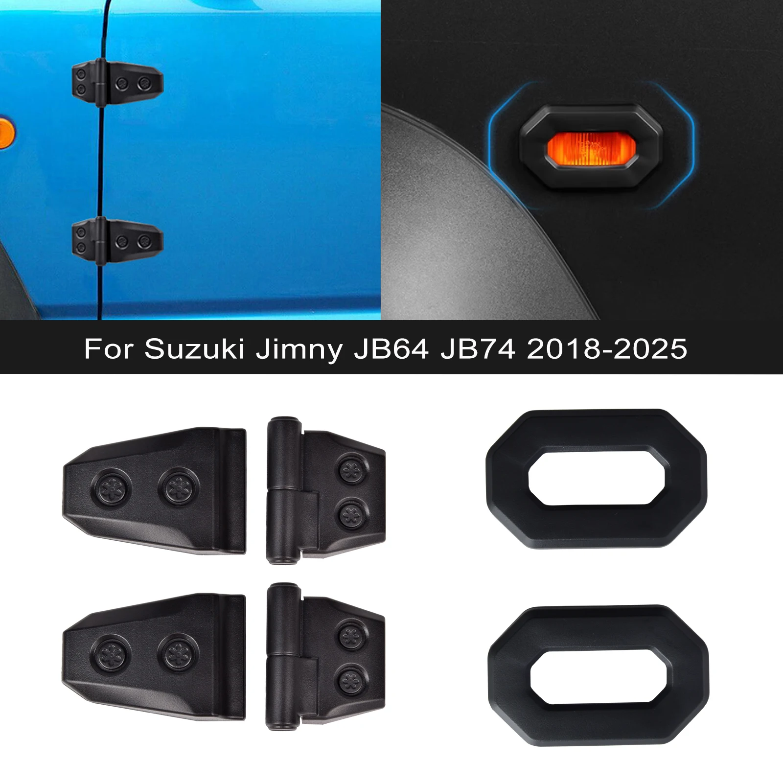 스즈키 짐니 JB74W 2018-2025 차량용 도어 힌지 장식 커버 블랙 ABS 외장 액세서리 2개