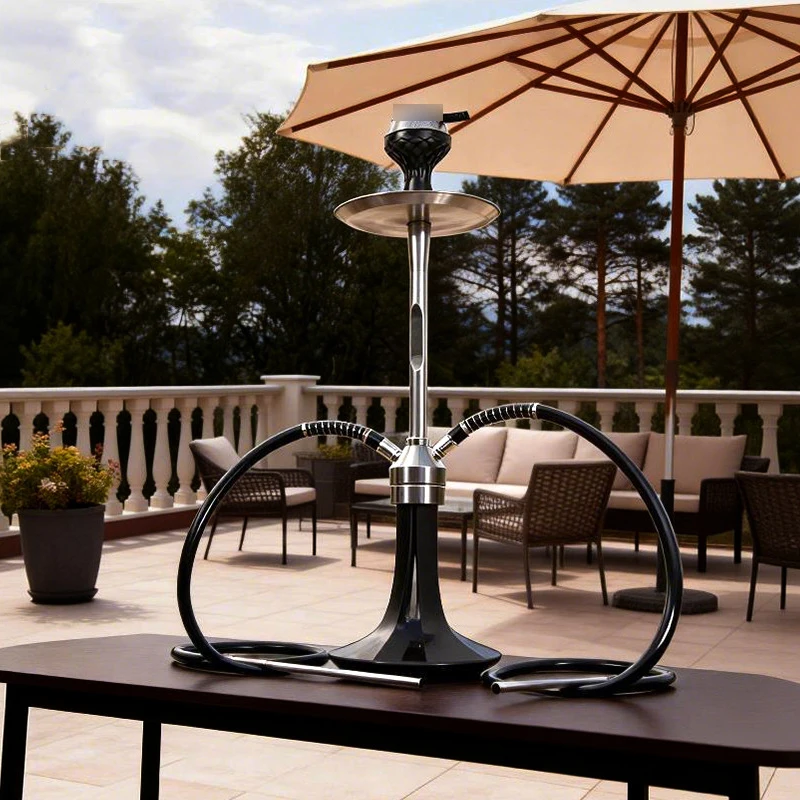Double Hose Aluminum Alloy Hookah Set Complete Shisha Kit With Silicone Bowl Charcoal Screen Narguile Chicha Nargile Kit