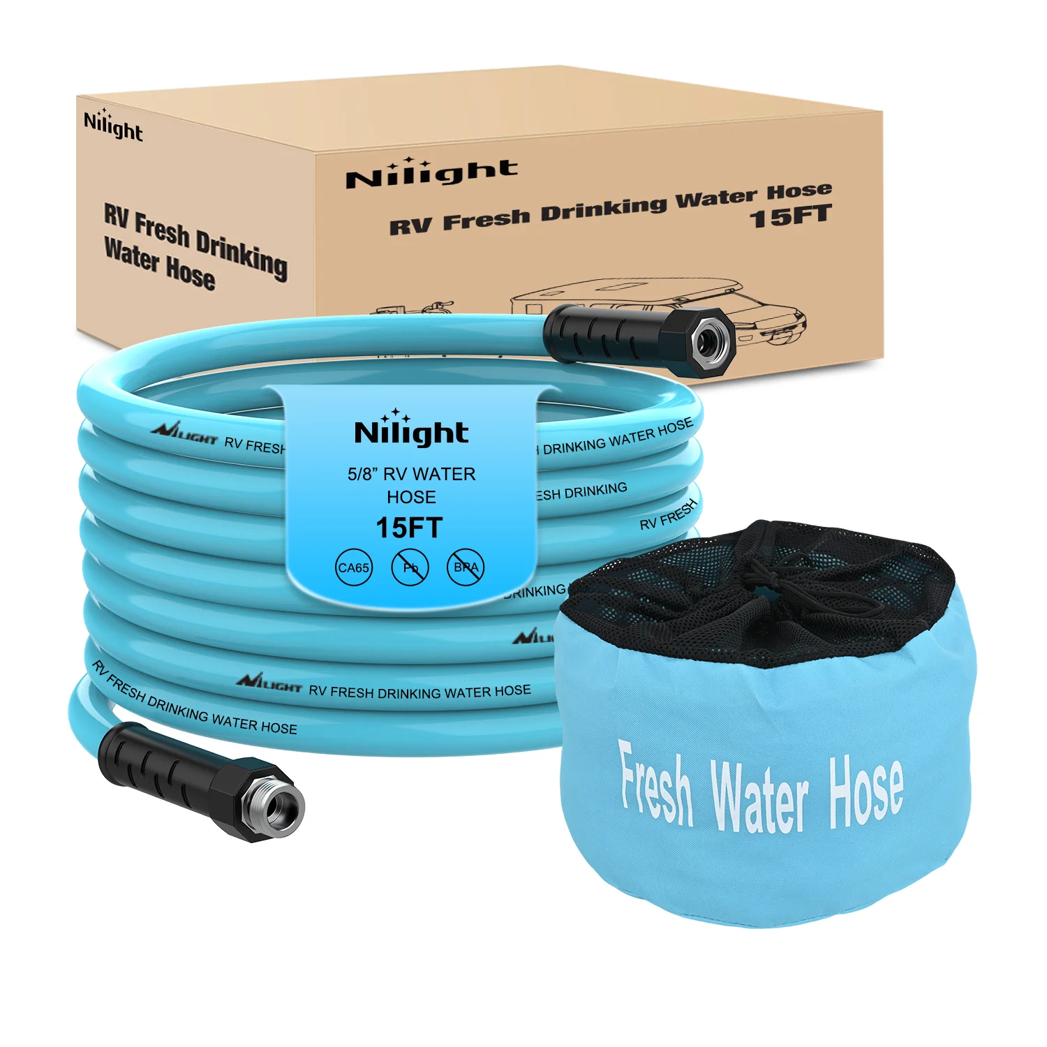 

Nilight RV Water Hose 15FT Garden Drinking Hoses with Storage Bag Leakproof Anti-Kink 5/8" Inner Diameter Flexible Lightweight Freshwater Hose for RVs Campers Travel Trailer Boat Car Wash Accessories