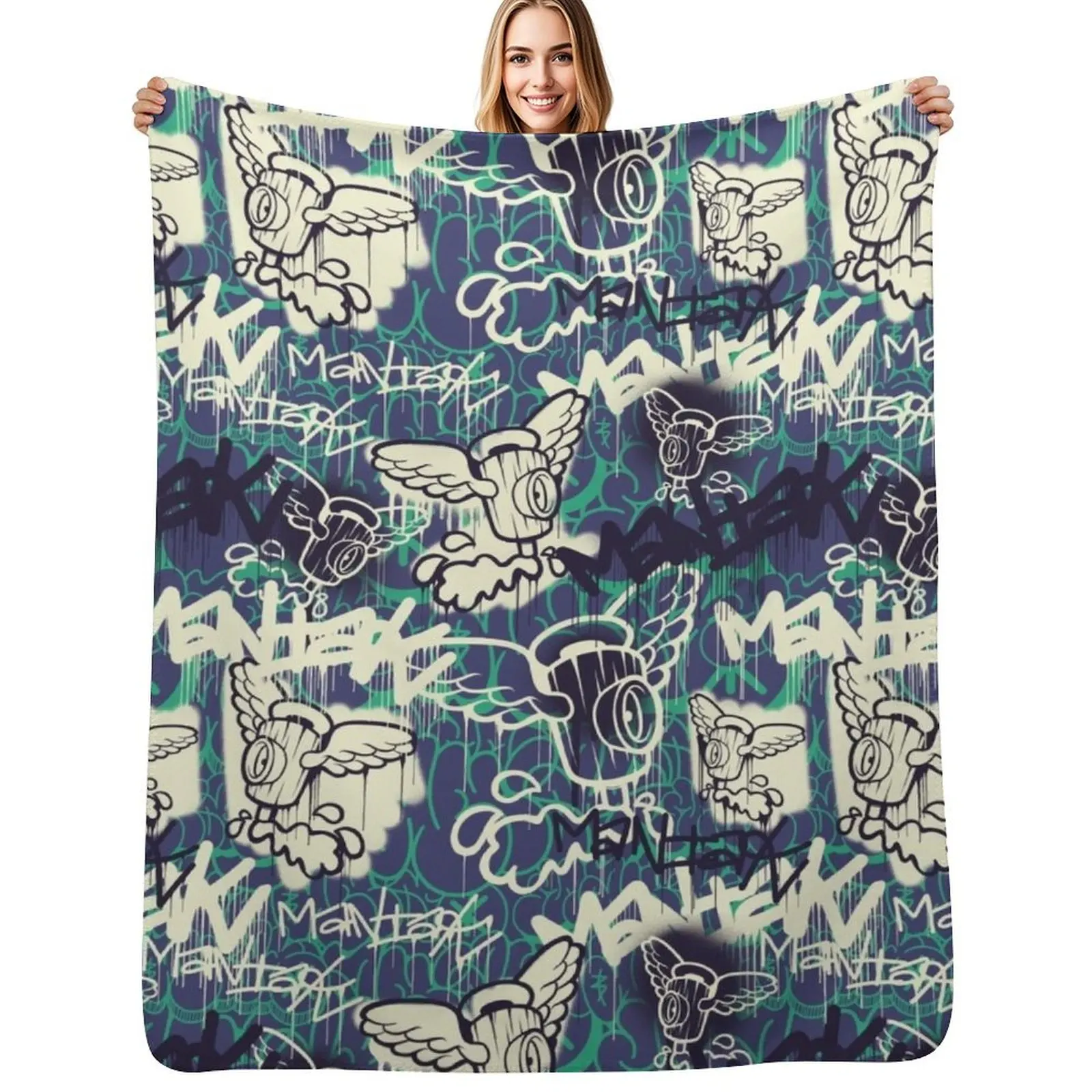 

Maniak Spray Cap Angel Patterned Print Throw Blanket Wrinkle Resistant Lightweight Blanket