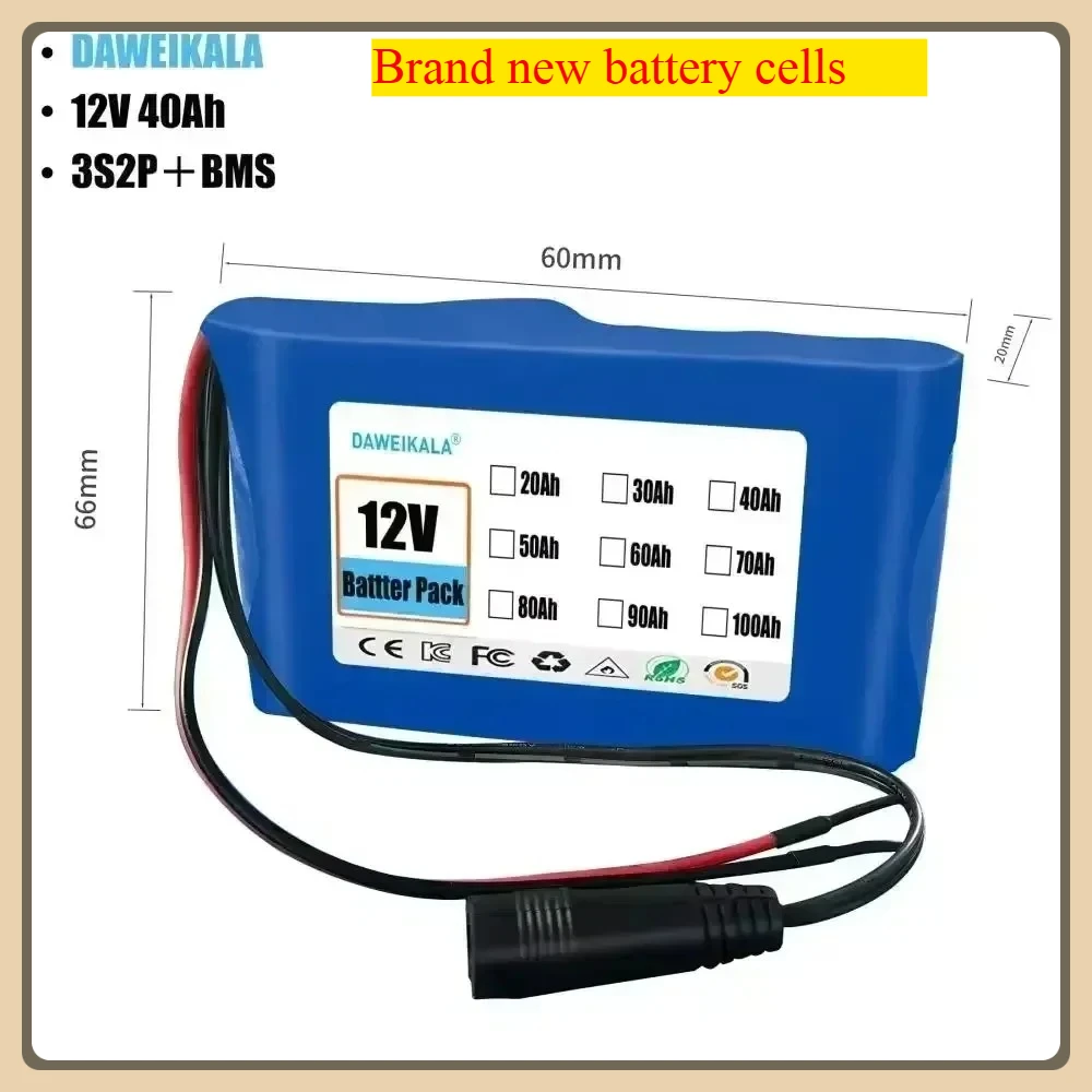 12V 30Ah 18650 Lithium-Ion Battery Pack, Suitable for Solar Electric Vehicles and LED Lights, Equipped with a 12.6V 3A Charger