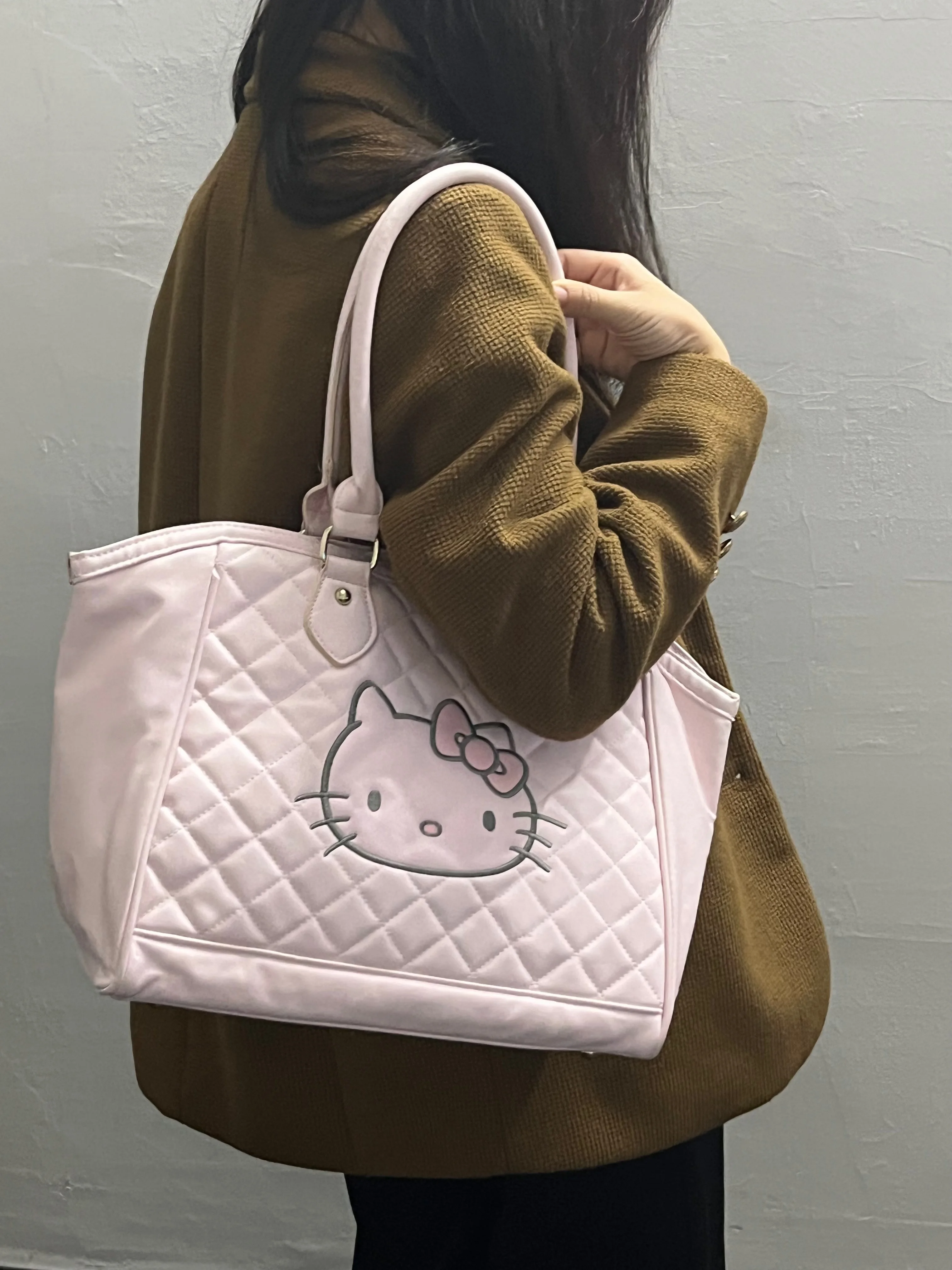 Sanrio Hello Kitty Handbag Sweet Girl Pink Tote Bag For Women PU Leather Cute Large Capacity Travel Underarm Shoulder Bags