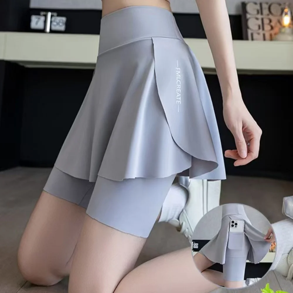Summer Women Pleated Athletic Skort High Waist 2 in 1 Fake Two Piece Tennis Skirt Pocket Sport Workout Running Golf Mini Skirts