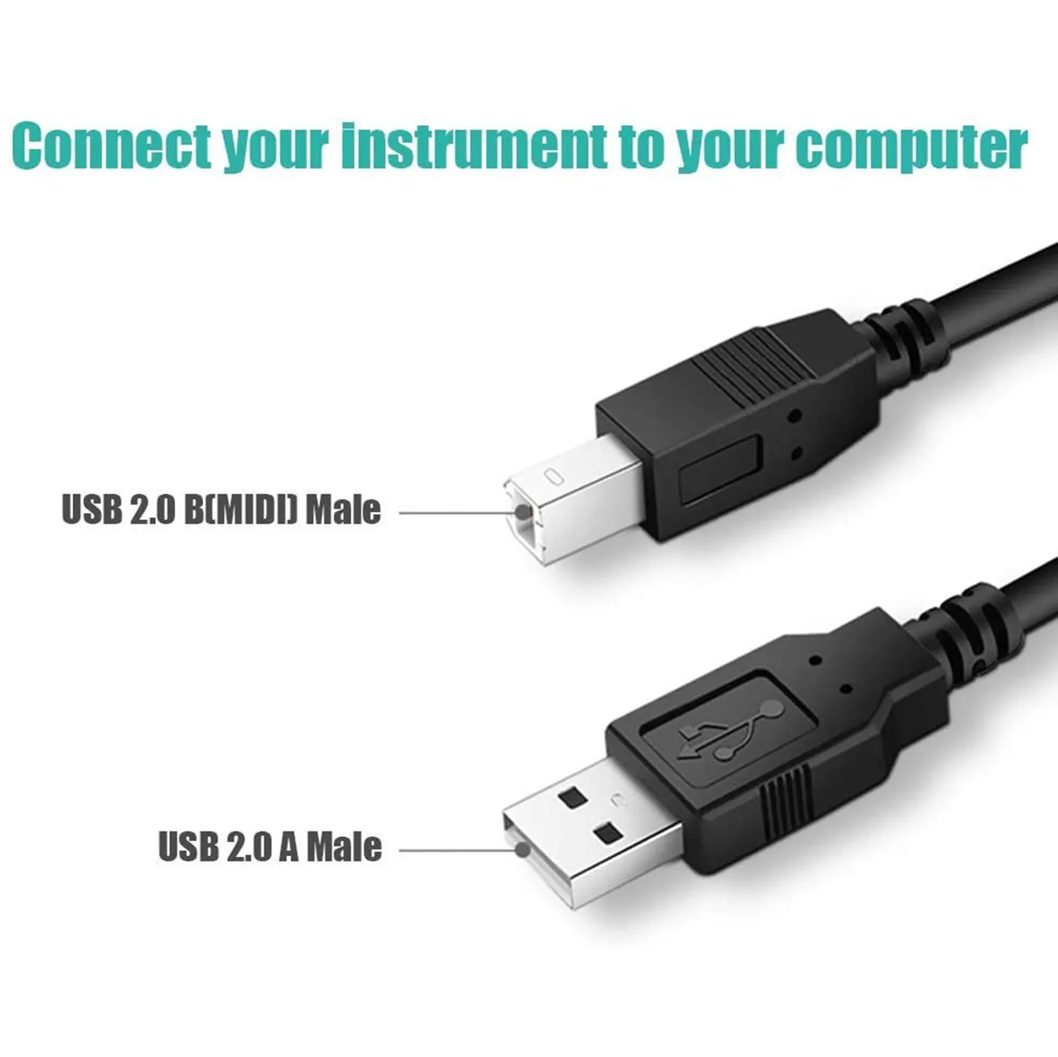 6-Feet USB B MIDI Cable for Instruments, USB 2.0 Type A to Type B Printer Cable Cord Compatible with Piano, Midi Controller