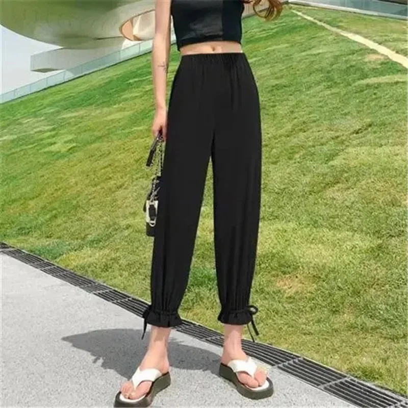 

Ice silk chiffon bloomers women's summer thin section casual large size high waist drape loose wide leg pants A883