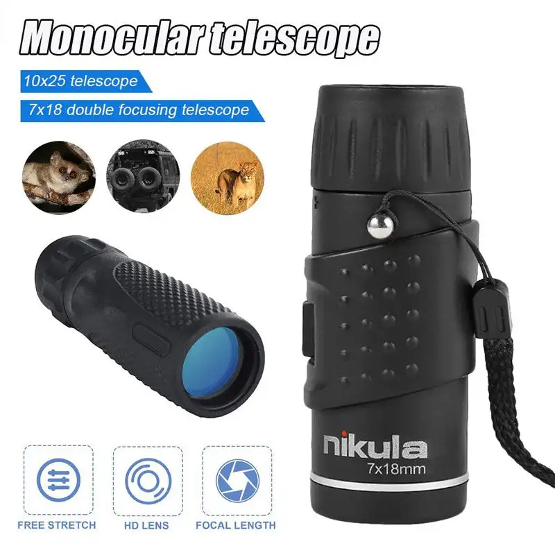 Mini Pocket Monocular Telescope Handheld 7x18 Spotting Monoscope Tiny Mono with Zoom Focus Portable Scope for Birds Watch Camp