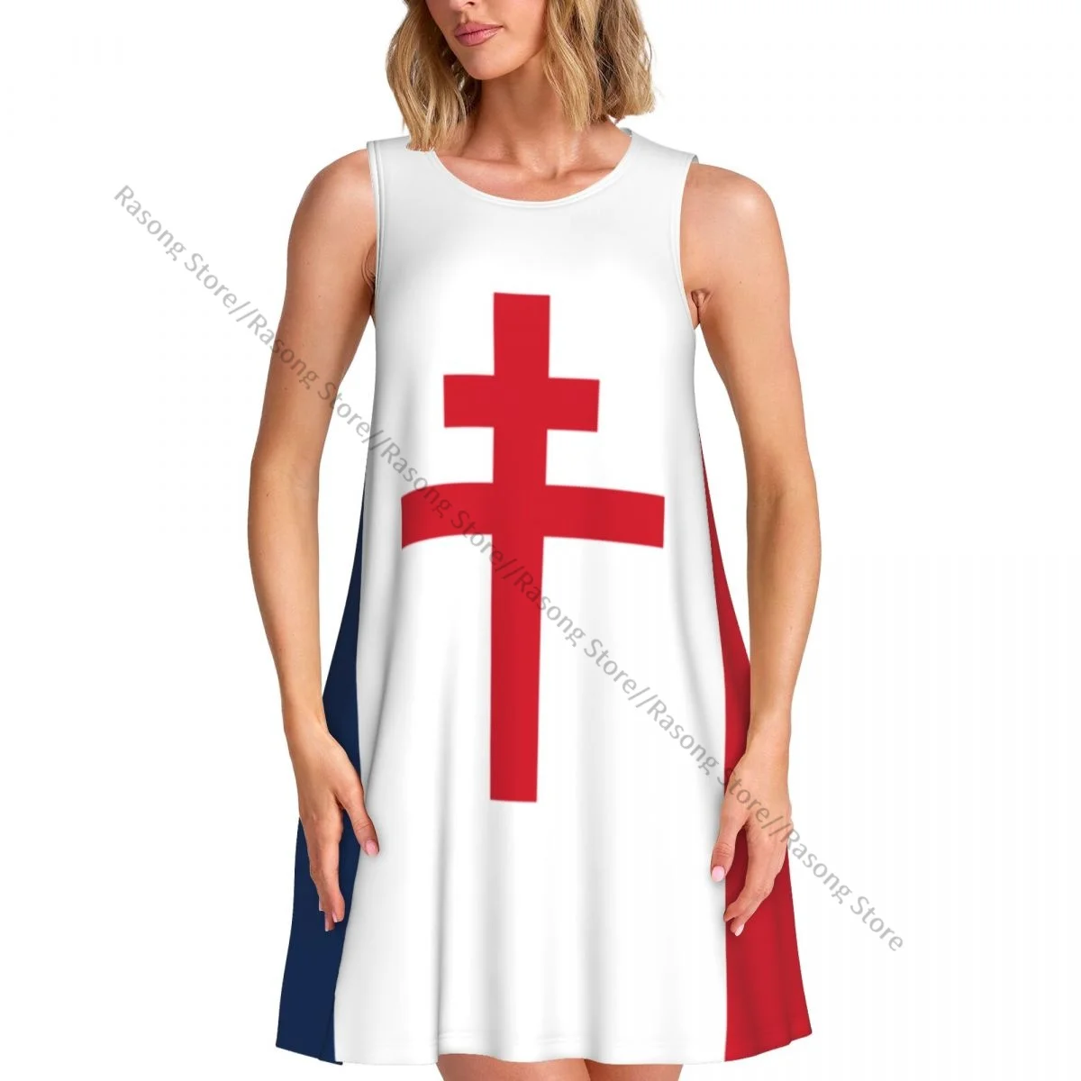 

Summer Vest Dress Women's Flag Of Free France Sleeveless Female Dresses