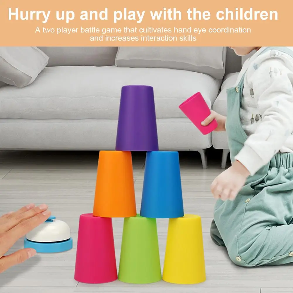 Juego de velocidad de taza apilable, juguetes con tarjeta, juguetes lógicos cognitivos de Color para padres e hijos, interactivos, Educación Temprana F2d8