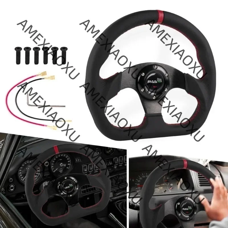 

Универсальный 13-дюймовый кожаный руль типа D 320 мм, плоский гоночный спортивный руль, автомобильные аксессуары