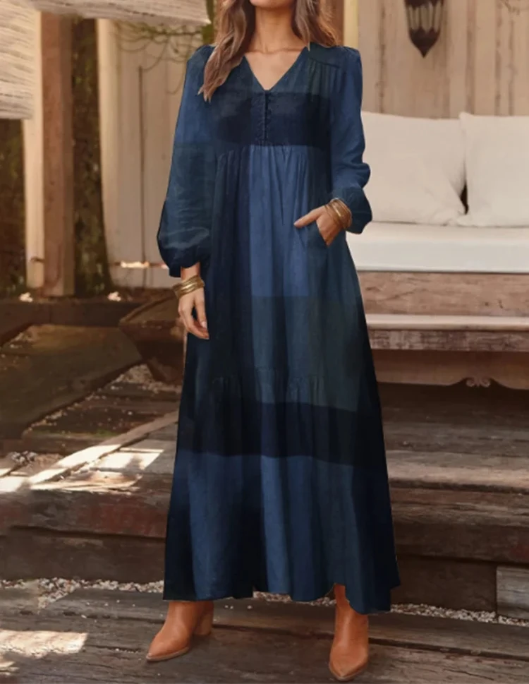 

Повседневное женское платье с длинными рукавами и цветными блоками, уличная мода, художественные осенние платья в стиле ретро