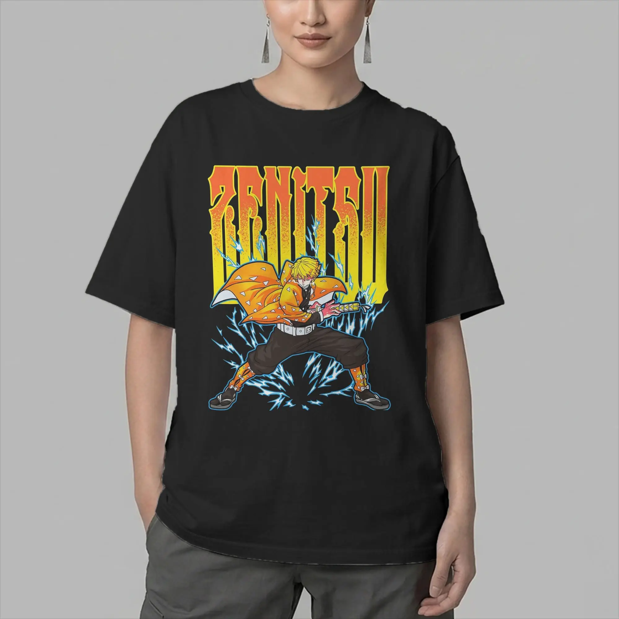 Men Zenitsuu Thunder Breathing T Shirts Demon Slayer  Pure Cotton Tops Novelty Short Sleeve O Neck Tee Shirt Gift Idea T-Shirt