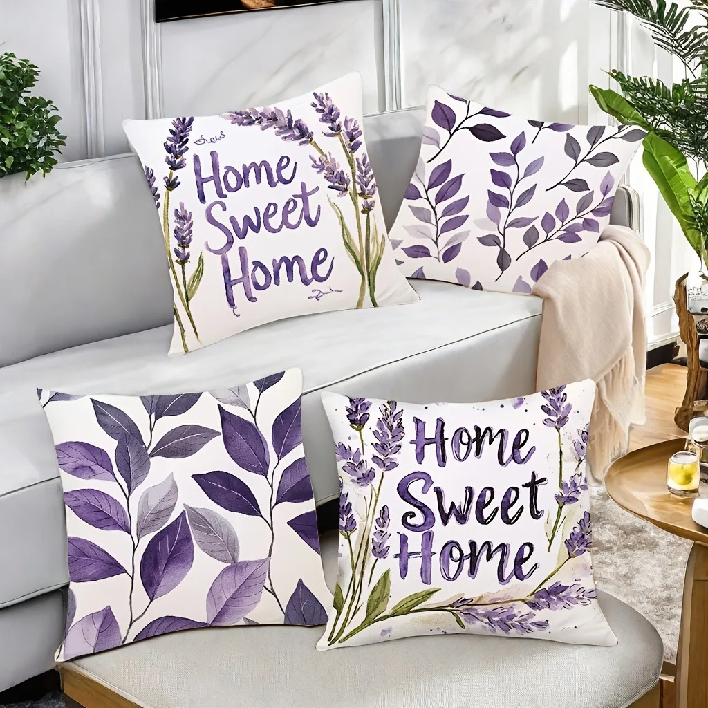 

Light Purple Lavender Style Pattern Home Decor Pillowcase Living Room Sofa Polyester Cushion Cover with Zipper
