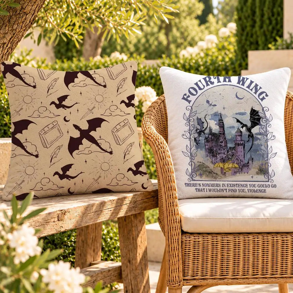 Book Popular Fantasy Fourth Wing Cushion Cover Soft Plush Throw Pillow Cover Washable Sofa Bed Patio Chair Home Decor