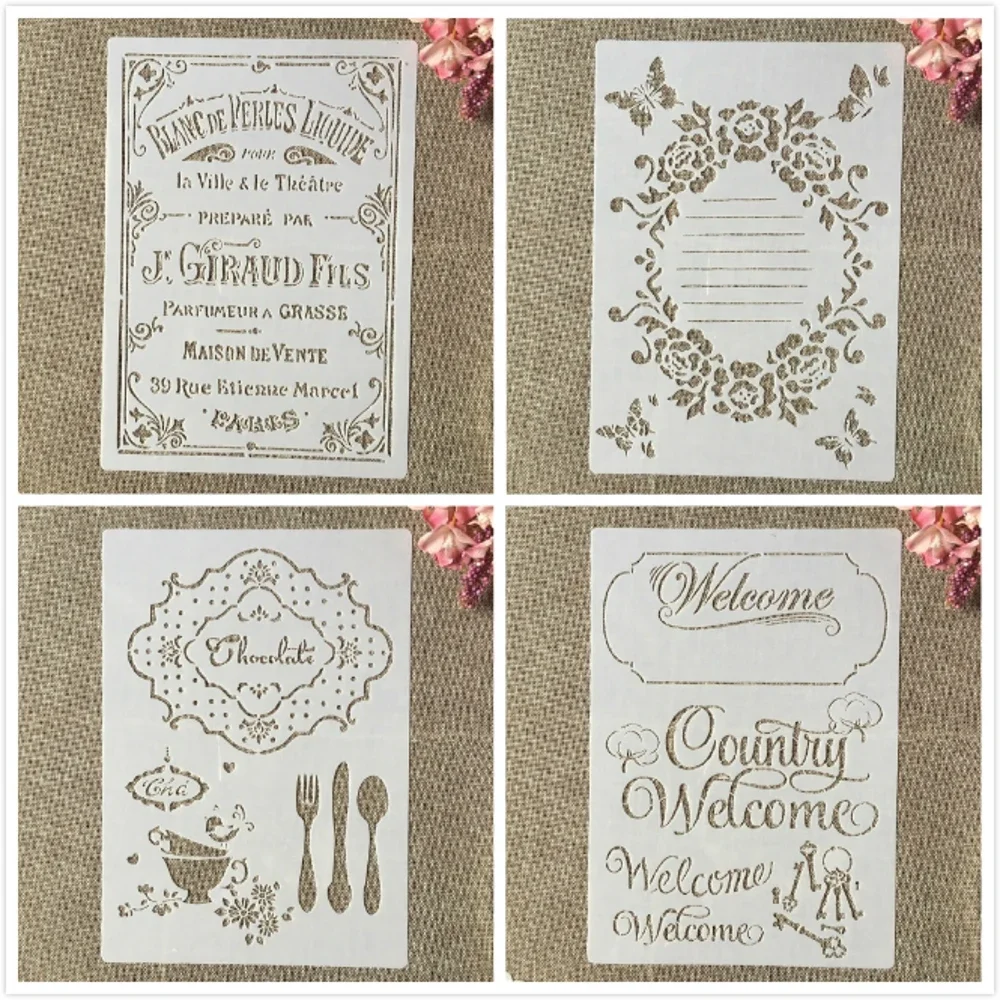 

4 шт. A4 29 см винтажные французские слова билет DIY многослойные трафареты для рисования раскраска для скрапбукинга тиснение альбом декоративный шаблон