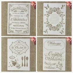 Pochoirs de peinture Vintage de texture de mots français pour Scrapbook, 4 pièces de 29cm au format A4, coloriage, gaufrage album décoratif