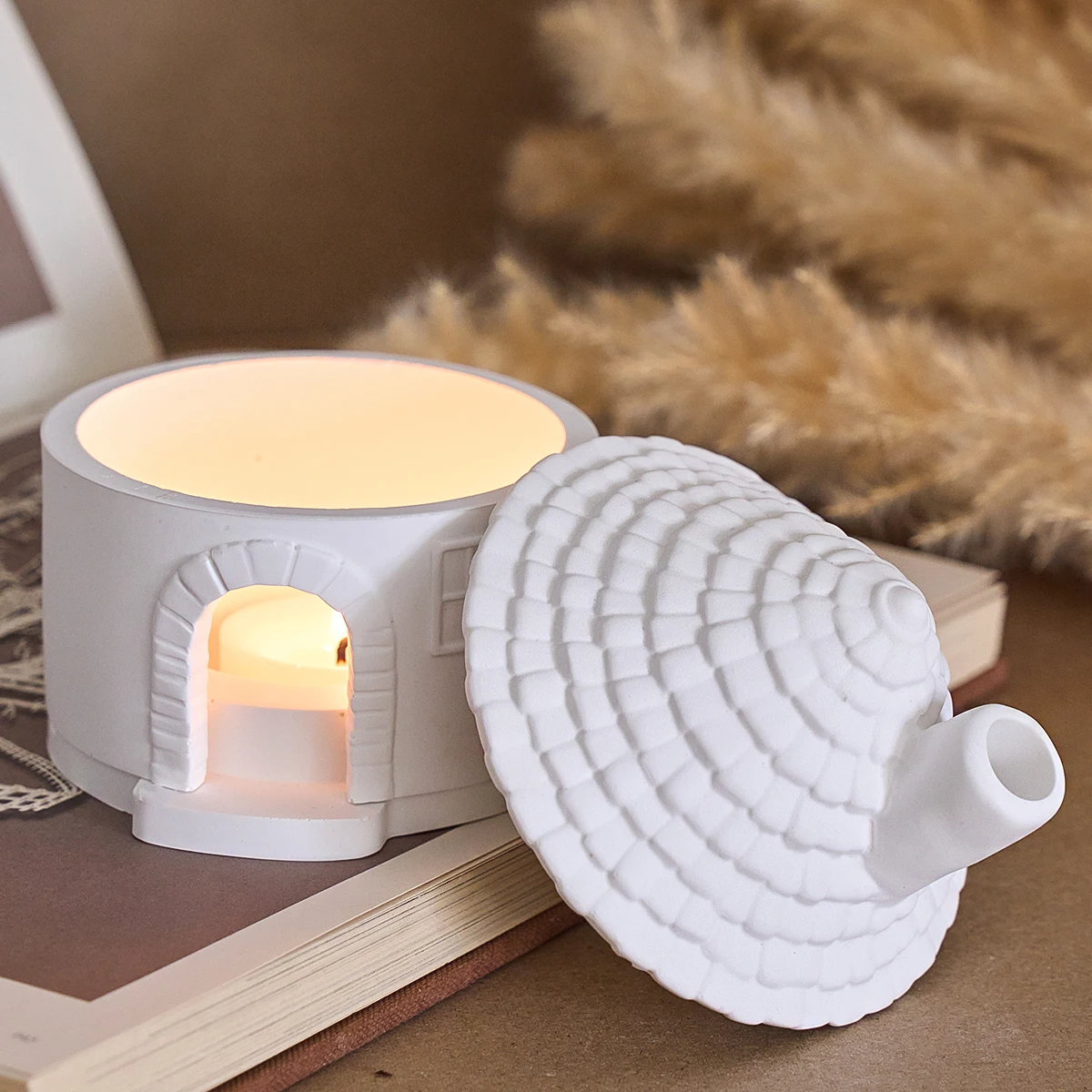 3D House Incense Stove Silicone Mold Set DIY Chimney House Design Candle Holder Jar Gypsum Concrete Mold Craft Making Supplies view 3