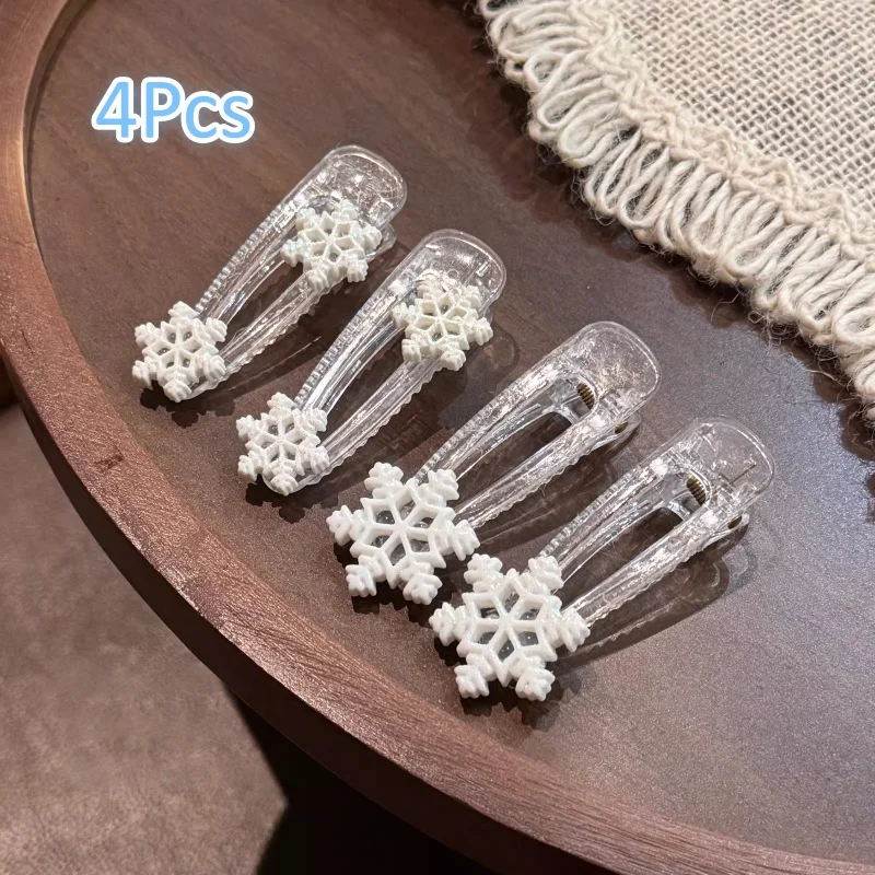 

4Pcs Glitter Snowflake Hair Clips For Girls Sweet Flower Winter Hairpins White Color 6cm Bangs Barrette Clips Hair Accessories