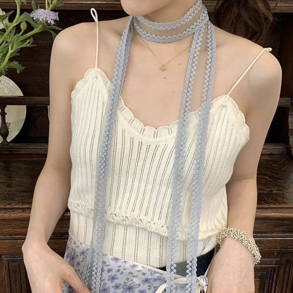 

Sweet French Style Lace Narrow Neckerchief Embroidery Elegant Mesh Thin Scarf Bag Decoration Hairband Y2k Long Shawl Party