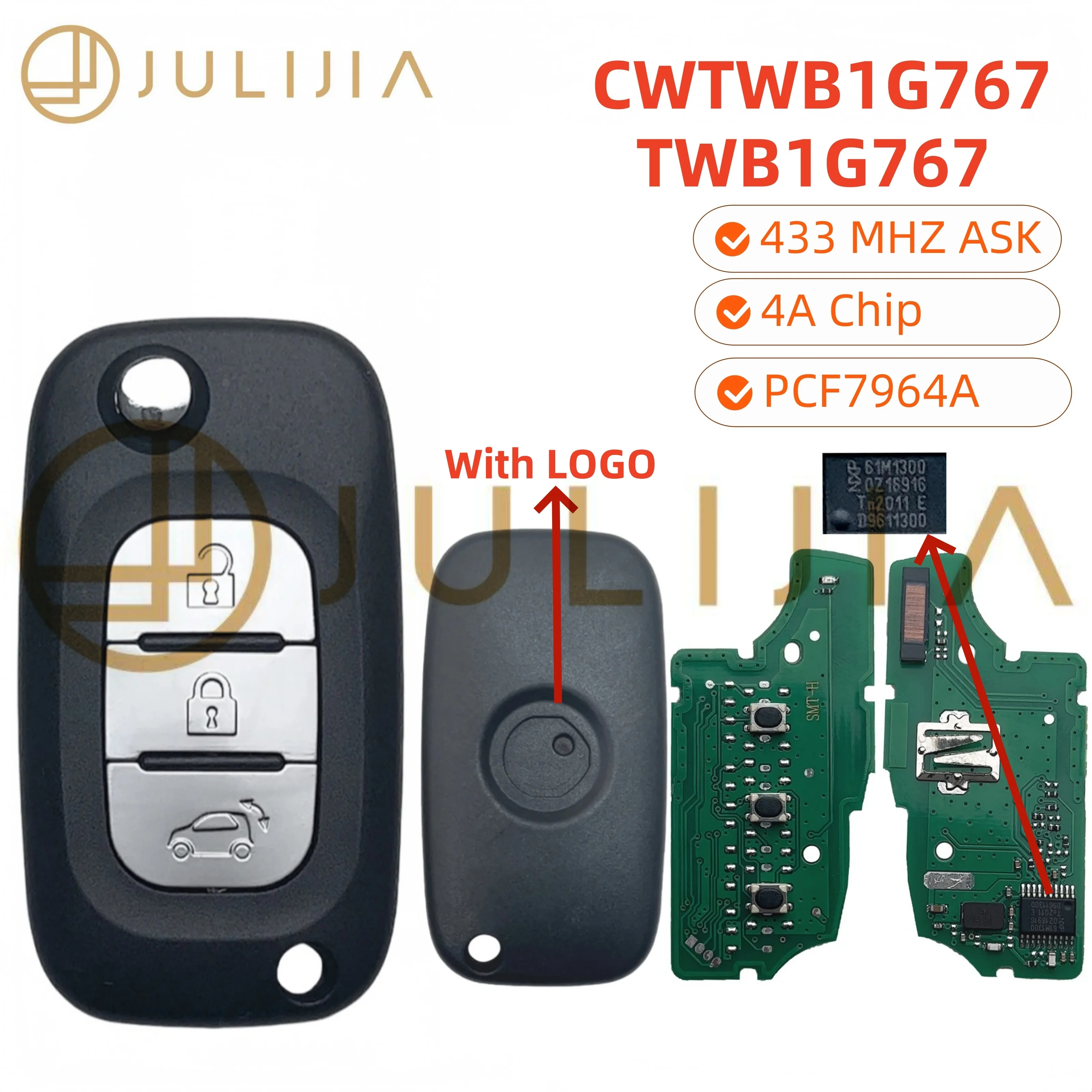For Mercedes Benz Smart Fortwo 453 Forfour Flip Remote Smart Car Key 2015 2016 2017 ID 4A Chip 433Mhz CWTWB1G767 TWB1G767