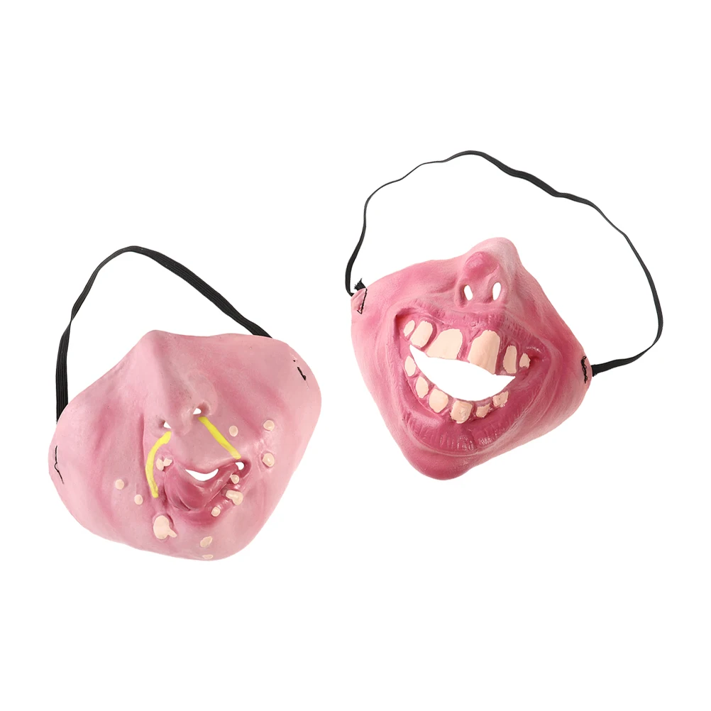 

2Pcs Half Face Masks Latex Premium Material Durable Non Fading Halloween Party Prop Funny Design Carnival Stage Performance