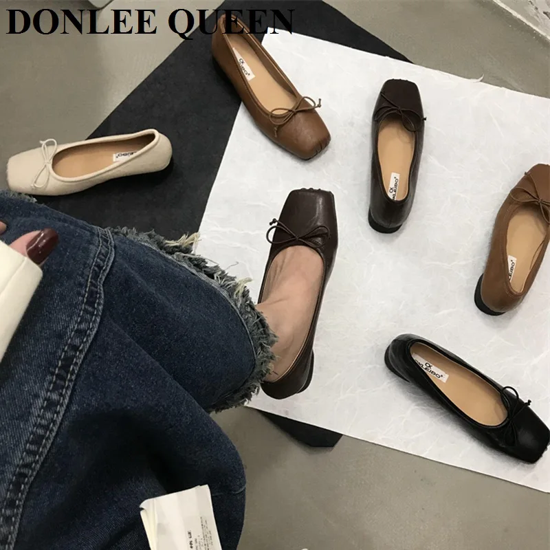 2023 New Autumn Flats Ballet Shoes Women Loafers Fashion Bow Knot Shallow Ballerina Dress Shoes Casual Moccasin  Mary Jane Mujer