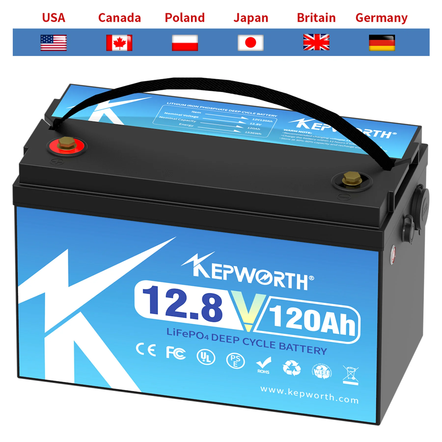 New 12V 120Ah LiFePO4 Storage Battery BMS Lithium Power Batteries 6000 Cycles For RV Campers Golf Cart Off-Road Off-Grid Solar