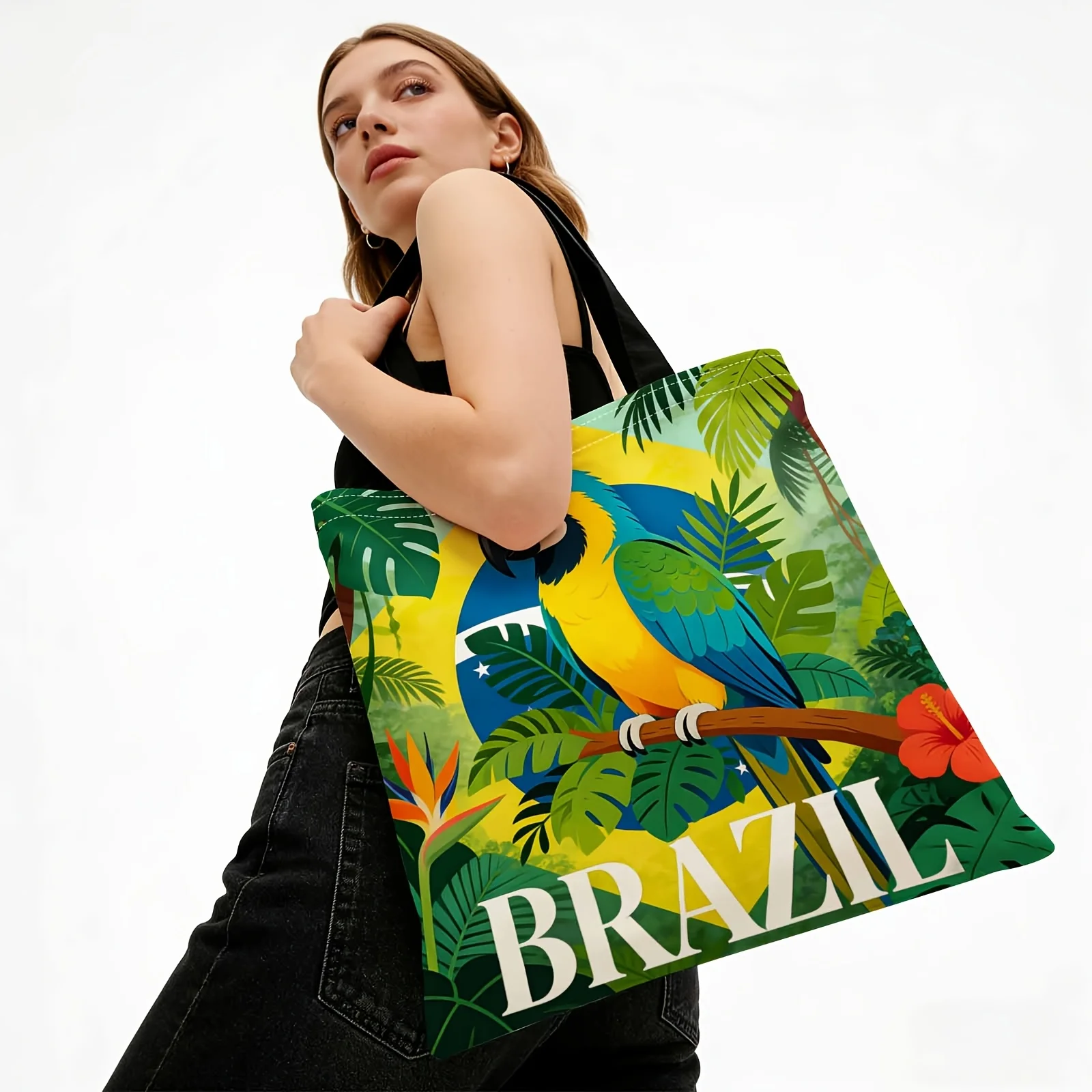1pc Shopper Bag, Bag, Ed Tote Reusable Fashionable Shopping HandBag, Brazil, Brazilian, Tropical Plants